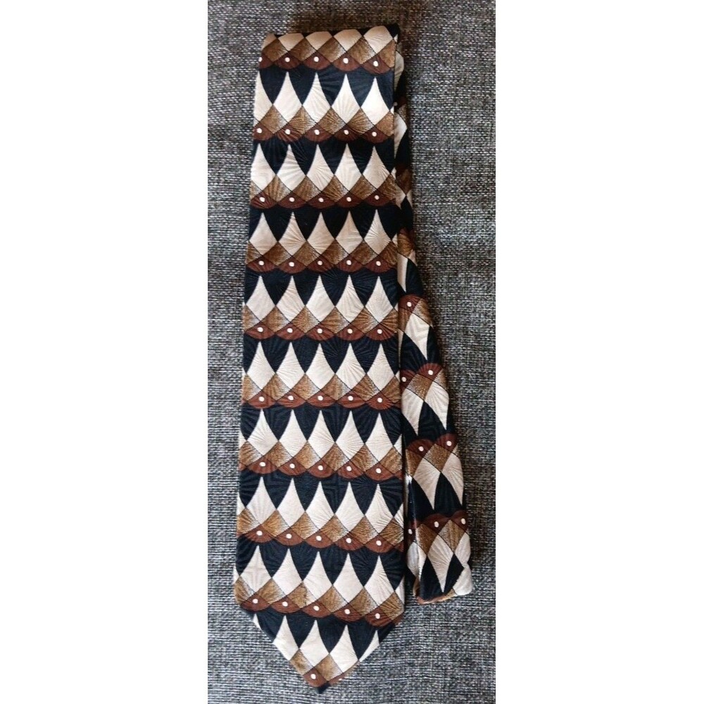 Tie 70s 80s 90s Y2K Executive Collection Silk Brown Black Beige 4 Wide 59 Long